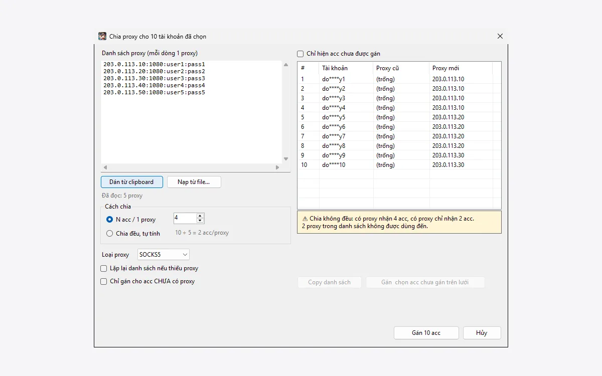 Hộp Chia proxy