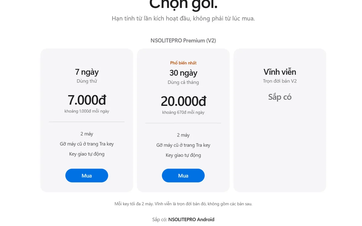 Bảng giá và trang đơn có mã QR